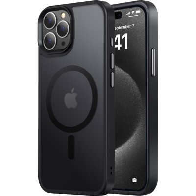 For Apple iPhone 14 6.1" Transparent Clear Hybrid with Matching Metal Buttons and Camera Protection - Black