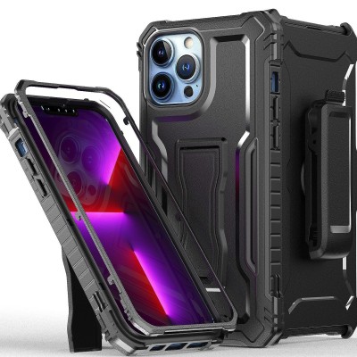 For Apple iPhone 14 PRO 6.1" Tough 3in1 Holster Combo with Vertical Kickstand Cover Case - Black