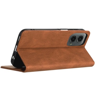 For Moto G 5G 2022 Wallet Premium PU Vegan Leather ID Card Money Holder with Magnetic Closure - Brown