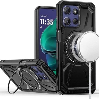 For Moto G Stylus 5G 2025 Loop Hybrid with [Magnetic Ring Circle] 360 degrees Rotational Kickstand Case Cover - Black