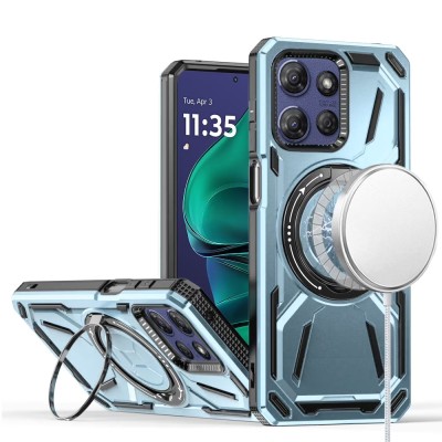 For Moto G Stylus 5G 2025 Loop Hybrid with [Magnetic Ring Circle] 360 degrees Rotational Kickstand Case Cover - Light Blue