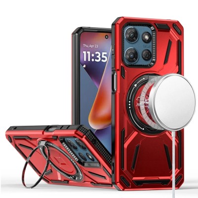 For Moto G Stylus 5G 2025 Loop Hybrid with [Magnetic Ring Circle] 360 degrees Rotational Kickstand Case Cover - Red