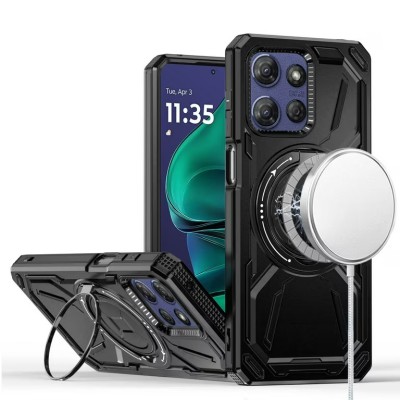 For Moto G Stylus 5G 2025 Metal Diamond CD Pattern Design Matte Finished Hybrid with Rotational Ring [Car Mount Friendly] Case - 2