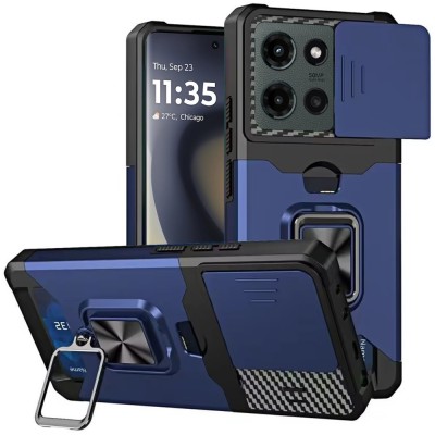 For Motorola Edge 2025 Magnetic Ring Stand Classic Design FULL  Camera Protection Hybrid Case - Blue