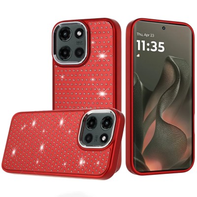 For Motorola Edge 2025 Metal Diamond CD Pattern Design Matte  Finished Hybrid with Rotational Ring [Car Mount Friendly] Case  Floral D