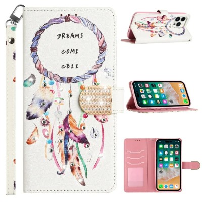 For Motorola G POWER 5G (2023) Diamond Bling Design Wallet With Lanyard Cover Case - Colorful Butterfly