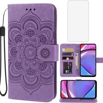 For Motorola G POWER 5G (2023) Luxury Wallet Card ID Zipper Money Holder Case Cover - Dark Purple