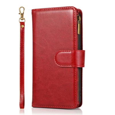 For Motorola G POWER 5G (2023) Luxury Wallet Card ID Zipper Money Holder Case Cover - Red