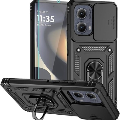 For Motorola Moto Edge 5G 2024 Utter Tough Metal Ring Movable Camera Window Hybrid - Black