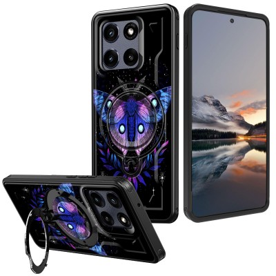 For Motorola Moto G 5G 2025 Butterfly Moveable Grip Stand With  Small Diamonds Meta Buttons HQ Hybrid - Black