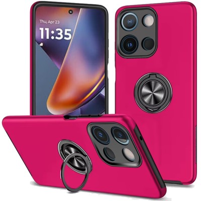 For Motorola Moto G 5G 2025 CHIEF Oil Painted Magnetic Ring Stand Hybrid Case Cover - Hot Pink