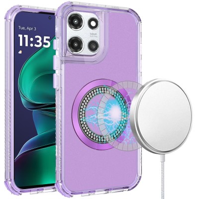 For Motorola Moto G 5G 2025 CHROME HQ Rotational Magnetic Ring Hybrid - Light Purple