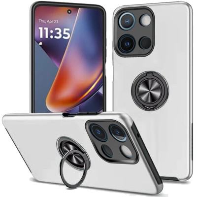 For Motorola Moto G 5G 2025 Complete Magnetic Metal Ring Stand Camera Protection Hybrid - Silver