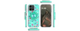 For Motorola Moto G 5G 2025 Metal Diamond CD Pattern Design Matte Finished Hybrid with Rotational Ring [Car Mount Friendly] Case - Pink with Daisies and Floral