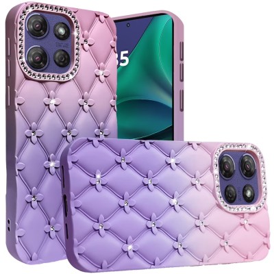 For Motorola Moto G 5G 2025 Muti-Color Rose Bling Stones Ornaments Case - Purple