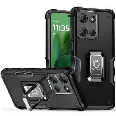 For Motorola Moto G 5G 2025 OPTIMUM Magnetic Ring Stand Hybrid Case Cover - Black