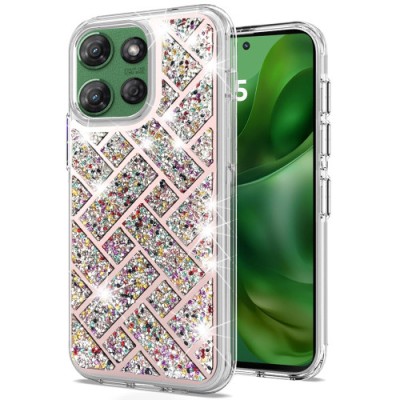 For Motorola Moto G 5G 2025 Resin Epoxy Design Diamond Metal Edged Hybrid Case - G