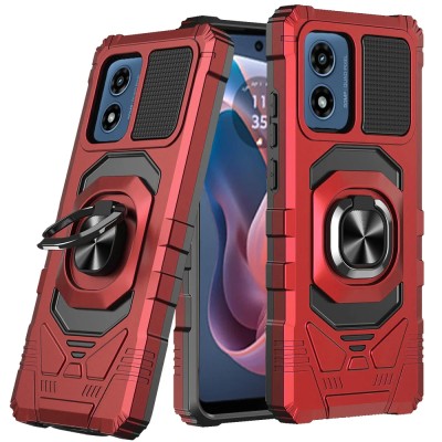 For Motorola Moto G Play 2024 Ring Magnetic Kickstand Hybrid Case Cover - Red