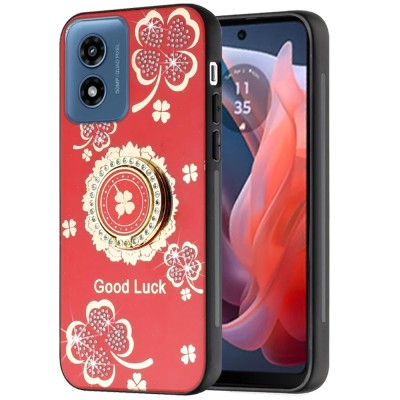For Motorola Moto G Play 2024 SPLENDID Diamond Glitter Ornaments Engraving Case Cover - Good Luck Floral Red