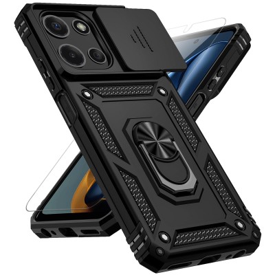 For Motorola Moto G Play 2024 Well Protective Magentic Ring Stand Camera Protective Cover Case - Black