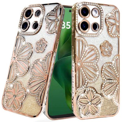 For Motorola Moto G Power 5G 2025 Shimmer Glitter Floral Design  Thick TPU Case Cover - Gold