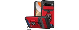 For Motorola Moto G Power 5g 2024 Multi-Functional Card Magnetic Ring Stand Hybrid Camera Case Cover - Red