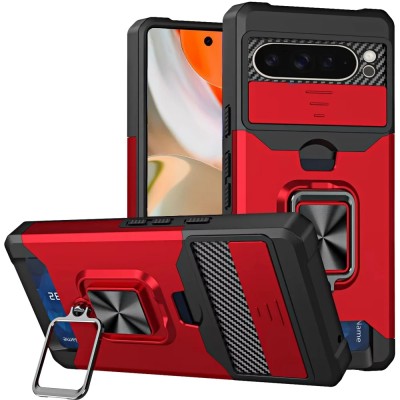 For Motorola Moto G Power 5g 2024 Multi-Functional Card Magnetic Ring Stand Hybrid Camera Case Cover - Red