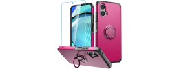 For Motorola Moto G Power 5g 2024 Tough Hybrid With Ring Stand + Tempered Glass - Hot Pink