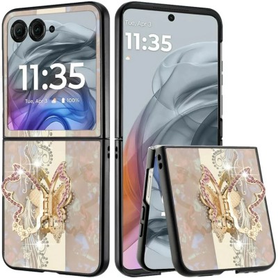 For Motorola Razr 2025 2024 SPLENDID Diamond Glitter Ornaments Engraving Case Cover - Enchanted Butterfly Gold