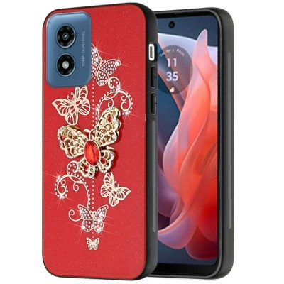 For Motorola Razr 2025 2024 SPLENDID Diamond Glitter Ornaments Engraving Case Cover - Enchanted Butterfly Red
