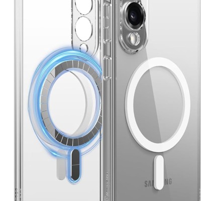 For Samsung Galaxy s25 Edge Complete Magnetic Metal Ring Stand Camera Protection Hybrid - Silver