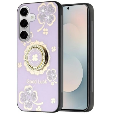 For Samsung Galaxy s25 Edge SPLENDID Diamond Glitter Ornaments Engraving Case Cover - Garden Butterflies Purple