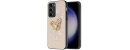 For Samsung Galaxy s25 Edge Splendid Floral Designs with Metal Camera and Buttons with Butterfly Ring Stand Hybrid Case - Gold