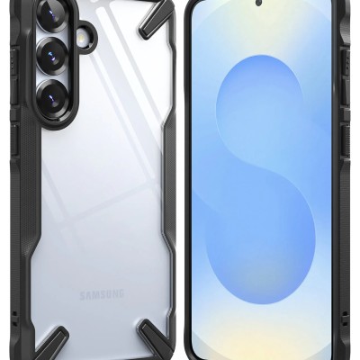 For Samsung s25 FE Ultimate CaseX Transparent Hybrid Case with Metal Buttons And Camera Edges - Black