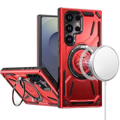 For Samsung s25 FE Loop Hybrid with [Magnetic Ring Circle] 360 degrees Rotational Kickstand Case Cover - Red