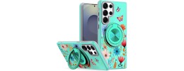 For Samsung s25 FE Metal Diamond CD Pattern Design Matte  Finished Hybrid with Rotational Ring [Car Mount Friendly] Case  Floral E