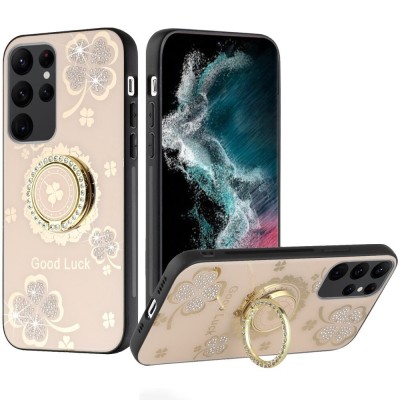 For Samsung s25 FE SPLENDID Diamond Glitter Ornaments  Engraving Case Cover - Good Luck Floral Gold