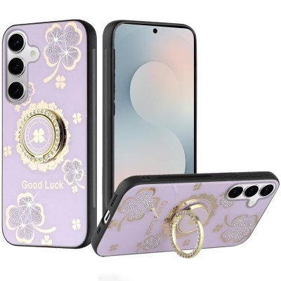 For Samsung s25 FE SPLENDID Diamond Glitter Ornaments  Engraving Case Cover - Good Luck Floral Purple
