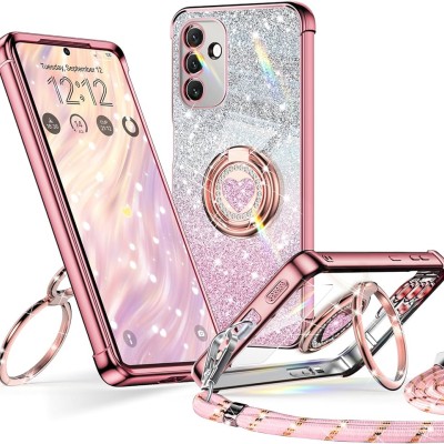 For Samsung s25 FE Splendid Glitter with Diamonds All Around  Edges Ring Stand Case Cover - Pink