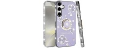For Samsung s25 FE Splendid Glitter with Diamonds All Around  Edges Ring Stand Case Cover - Purple