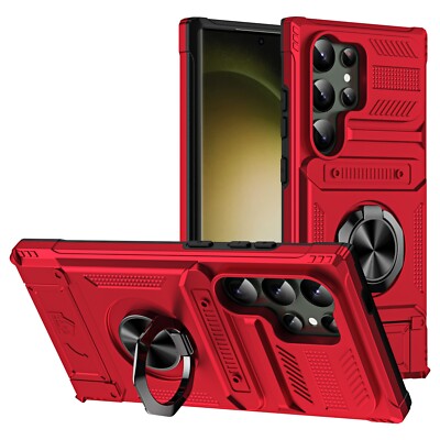 For Samsung s25 FE Tough Hybrid With Ring Stand Case - Red