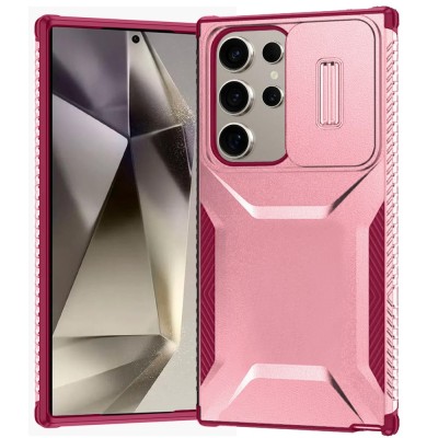 For Samsung s25 Ultra Fashion PU Vegan Chrome Edged Case Cover - Pink