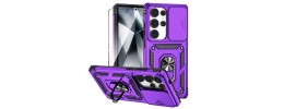 For Samsung s25 Ultra Splendid Glitter Butterfly Design Stand with  Metallic Edges Hybrid Case - Dark Purple