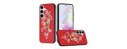 For Samsung s25 Ultra Splendid Glitter Butterfly Design Stand with  Metallic Edges Hybrid Case - Red