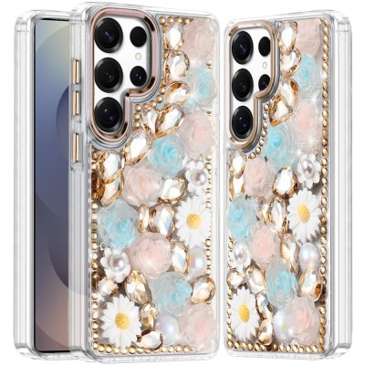 For Samsung s26 Edge Butterfly Moveable Grip Stand With Small Diamonds Meta Buttons HQ Hybrid - Rose Gold