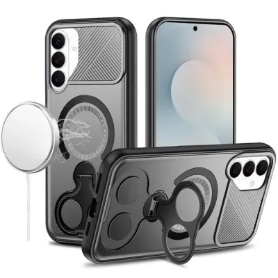 For Samsung s26 Ultra Car Mount with 2-Ring Stand Hybrid Case - Gray