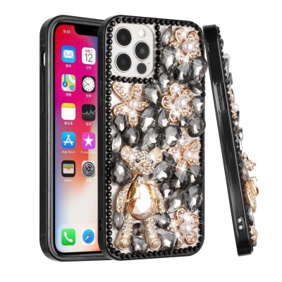 For iPhone 12 & iPhone 12 Pro (Open Camera Hole) Full Diamond with Ornaments Case Cover - Ultimate Multi Ornament Purple