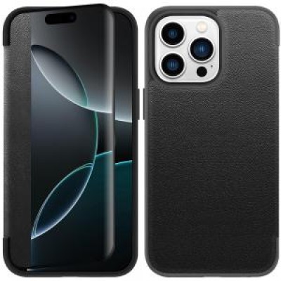 For iPhone 16 Pro Max 6.9 inch PU Leather Window Flap Case with Cover - Black