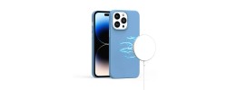 For iPhone 14 PRO MAX 6.7" PU Leather with inner [Magnetic Circle] Colored Metal Buttons - Sky Blue