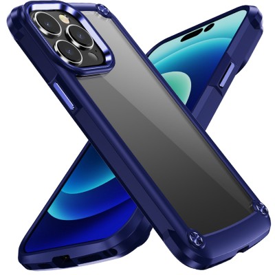 For iPhone 12 & iPhone 12 Pro Ultimate CaseX Transparent Hybrid Case with Metal Buttons And Camera Edges - Blue